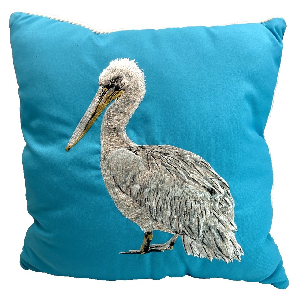 Vtg Pierβ 1 Pelican Pillow Embroidered Nautical Coastal Ocean 16x16"
